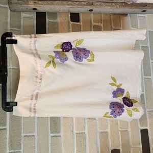 Floral Appliqué Linen A Line Skirt